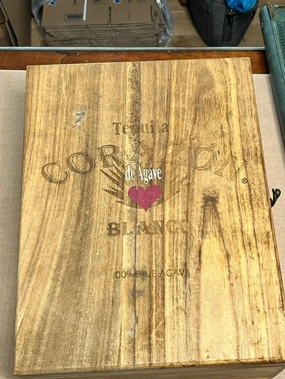 Vintage Tequila Corazón de Agave Blanco Empty Wooden Gift Storage Box